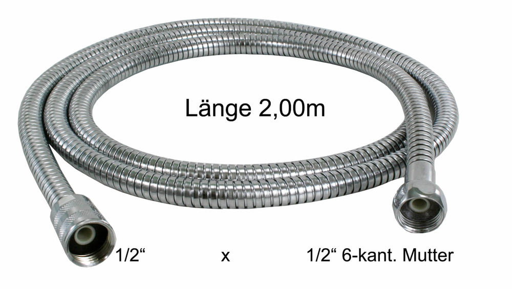Metall Brauseschlauch 1/2 Zoll auf 1/2 Zoll 6-kant. Mutter, Länge 2,00 m