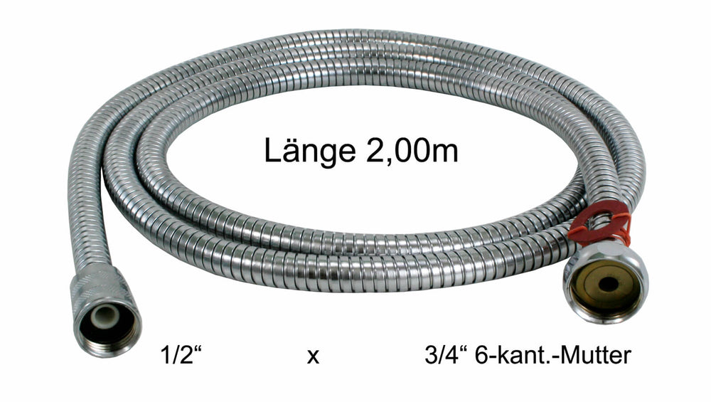 Metall Brauseschlauch 1/2 Zoll auf 3/4 Zoll 6-kant. Mutter, Länge 2,00 m