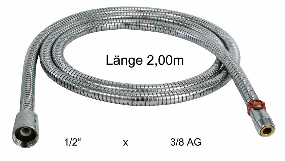 Metall Brauseschlauch 1/2 Zoll auf 3/8 Zoll Außengewinde, Länge 2,00 m
