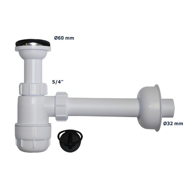 Waschbecken-Siphon 5/4 Zoll aus Kunststoff mit Sieb und Stopfen