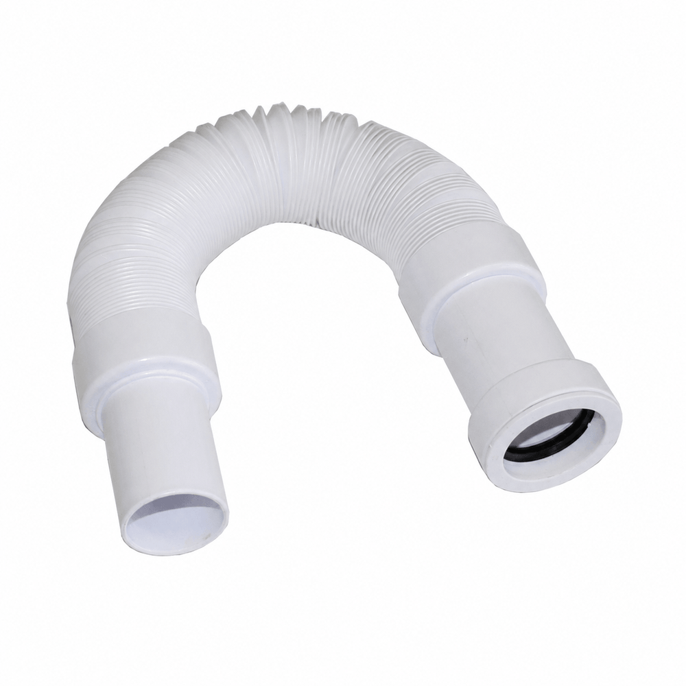 Flexibler Ablaufschlauch ausziehbar von 330 mm bis 750 mm mit beidseitigem 40 mm Anschluss, Kunststoff weiß