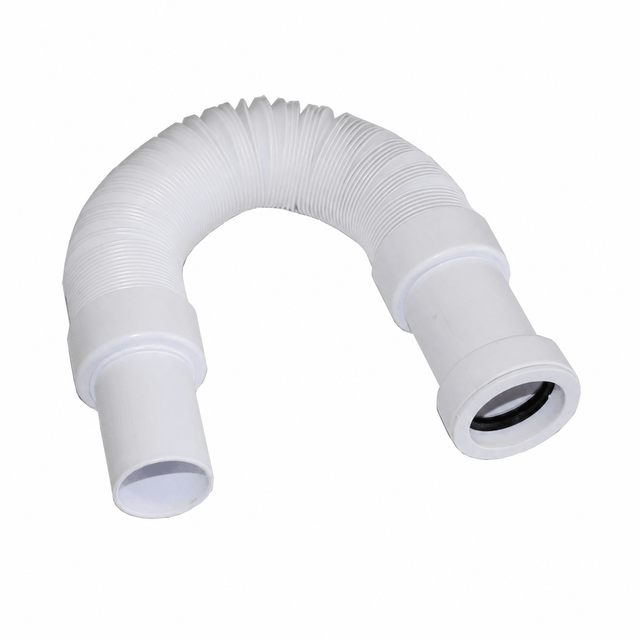Flexibler Ablaufschlauch ausziehbar von 330 mm bis 750 mm mit beidseitigem 40 mm Anschluss, Kunststoff weiß