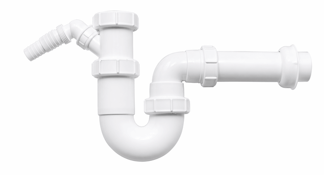 Weißer Kunststoff-Siphon Geruchsverschluss für Waschbecken mit U-förmigem Rohr, seitlichem Geräteanschluss und geradem Abflussrohr Durchmesser 50 mm