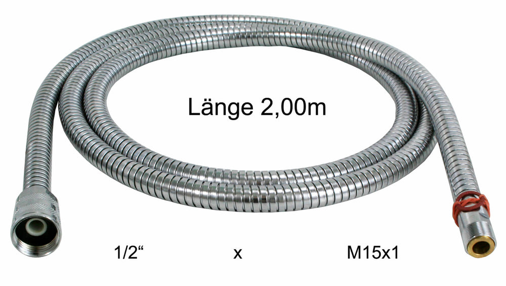 Metall Brauseschlauch 1/2 Zoll auf M15x1 Außengewinde, Länge 2,00 m