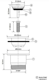 Spülen Einbau Korbventil Ø85 mm, Gewinde 2 Zoll, ohne Überlauf – 3