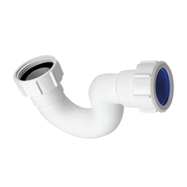 Bidet-Siphon aus weißem Polypropylen mit 1 1/2 Zoll Gewindeanschluss und Quetschverschraubung für 40 mm Rohre