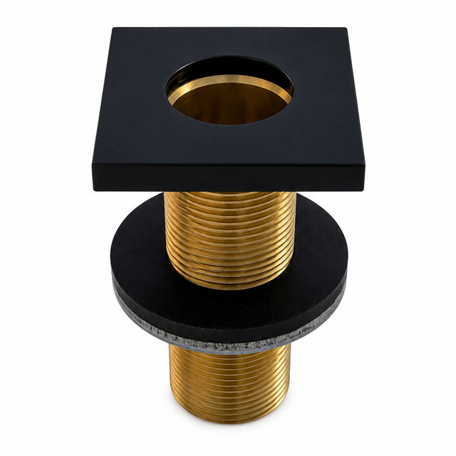 Wannenrand Schlauchdurchführung quadratisch 46 x 46 mm, Blende schwarz matt, Brausehalterung für die Badewanne