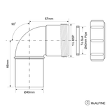Fitting 90° Winkel Ø40 mm auf DN40 – 2