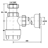Waschtisch-Siphon kurz, 5/4" Abgang Ø32 mm – 2