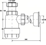 Waschtisch-Sifon kurz, 5/4" Abgang Ø32/40 mm – 2