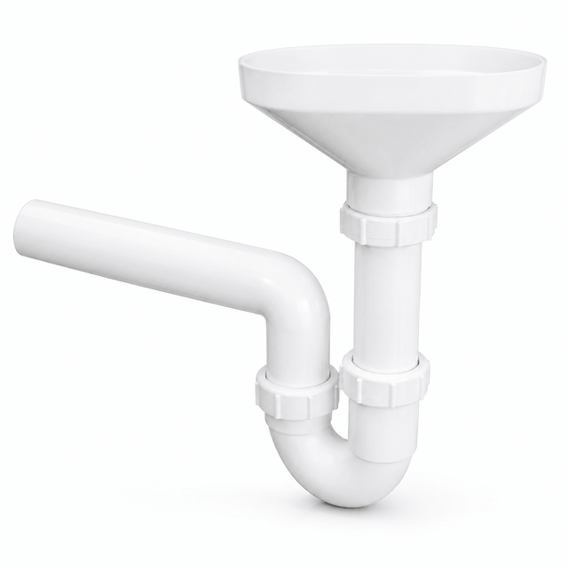 Weißer Tropf-Trichter-Siphon mit 6/4 Zoll Anschluss, Ablaufdurchmesser 40 mm und beiliegendem Befestigungskit für Heizungsmontage