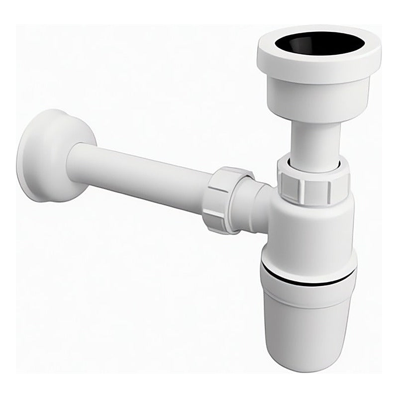 Weißer Urinal Siphon Geruchsverschluss aus Kunststoff für Sanitäranlagen, inklusive Wandrohr und Rosette, Abgang Ø32 mm