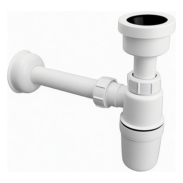 Weißer Urinal Siphon Geruchsverschluss aus Kunststoff für Sanitäranlagen, inklusive Wandrohr und Rosette, Abgang Ø32 mm