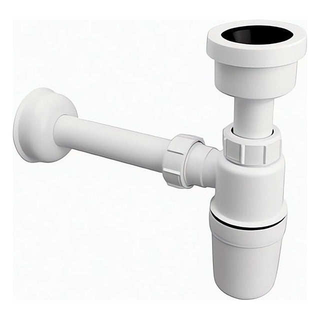 Weißer Urinal Siphon Geruchsverschluss aus Kunststoff für Sanitäranlagen, inklusive Wandrohr und Rosette, Abgang Ø40 mm