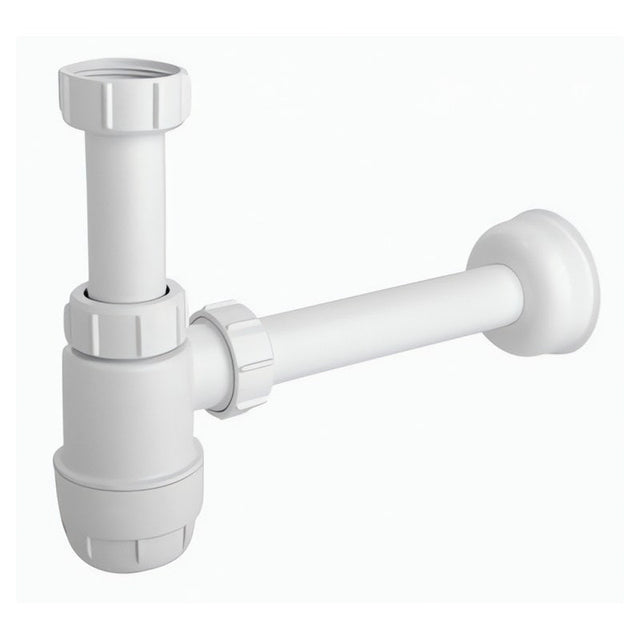 Waschtisch-Siphon aus weißem Kunststoff, Flaschenform, 5/4 Zoll Anschluss, Abgang Ø40 mm