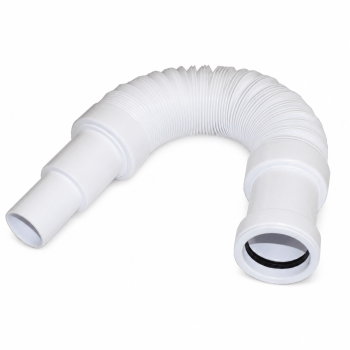 Weißer flexibler Ablaufschlauch für den Sanitärbereich aus Kunststoff, ausziehbar von 350 bis 750, Steckmuffe Ø 50 mm, Abgangsdurchmesser 40/50 mm