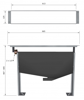 Preview: Montageblock für 2- bis 5-Loch Wannenrandarmaturen Grundkörper Preview: Technische Zeichnung des Montageblocks für Wannenrandarmaturen