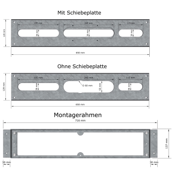 Montagerahmen mit Montageplatte für 2-5 Loch Wannenrand Armaturen