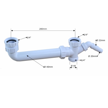 Ablaufverbindung 6/4'' für Doppel-Spülbecken mit Höhenausgleich