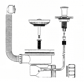 Spülenventil m. Bowdenzug und Überlauf Ø114mm, 6/4", Druck-Zug-Funktion