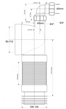 Preview: Flexible WC-Verbindung mit Ø32/40mm Zulauf, Quetschverschraubung
