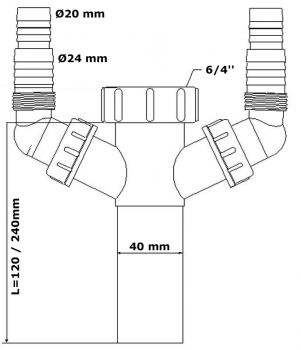 Tauchrohr mit 2 Geräteanschlüssen, 6/4 Zoll, Ø40mm