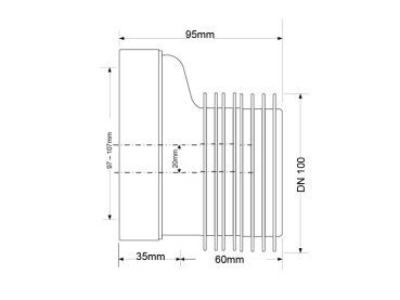 WC Anschluss 20 mm Versatz  Ø110 / DN 100  L=95