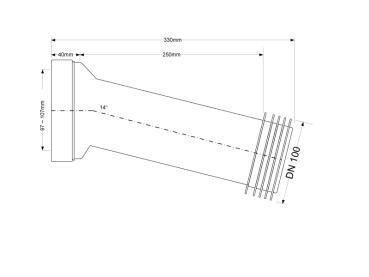 Preview: Wand WC Anschluss Winkel 14° Ø90 /110 DN 100  L=350