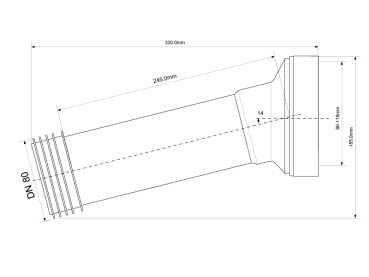Preview: Wand WC Anschluss Winkel 14° Ø80 / 90 DN 90  L=350
