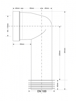 WC Anschlussbogen Ø90 / 110, DN100, L=285 mm