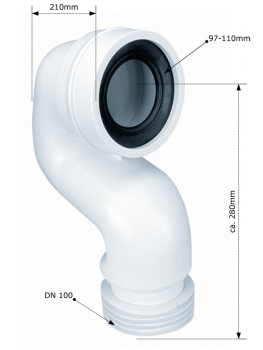 WC Anschlussstutzen Ø110, DN100, 50 mm Wasserspiegel