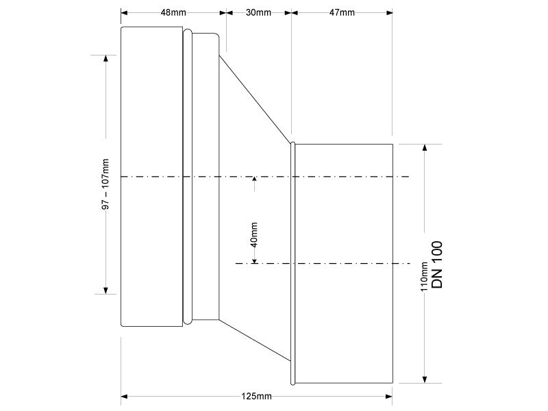 Verlängerung für WC- Anschluss DN 100/ 100 mm x 250 mm lg. 10 mm