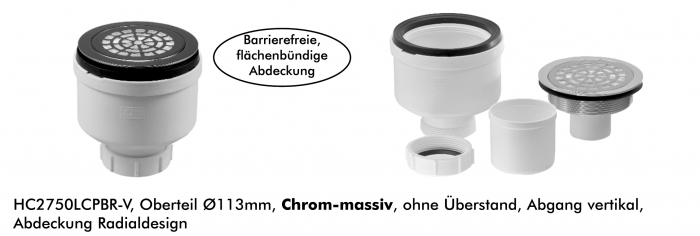 Duschablauf Ø90, Bauhöhe 90mm Abgang senkrecht