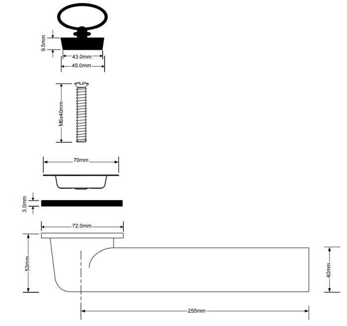 Ablaufbogen Sieb Ø70 mm, DN 40