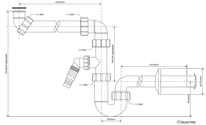 Raumschaffer Siphon mit Waschgeräteanschluss