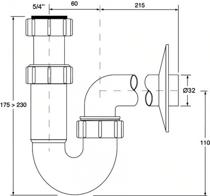 Syphon Geruchverschluss Ø32mm, 1 1/4Zoll