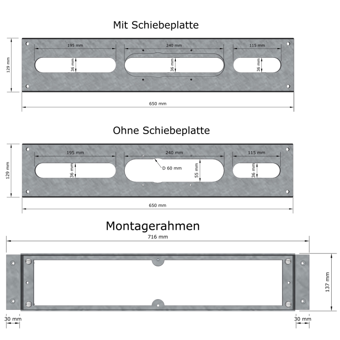 Detailansicht Montagerahmen für Wannenrandarmaturen – technische Darstellung