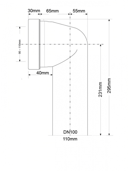 WC Anschlussbogen Ø110 / DN100, L=260 mm